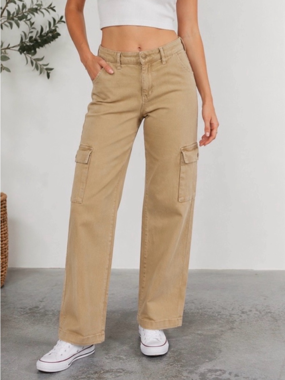 Judy Blue Cargo Pants Womens Khaki Garment Dyed Stretch Utility